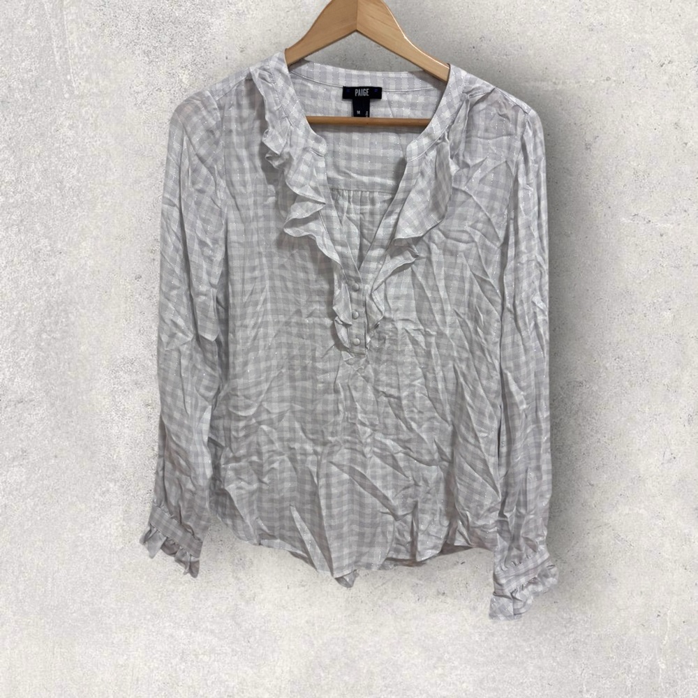 Paige amalfie Ruffled metallic long sleeve button down